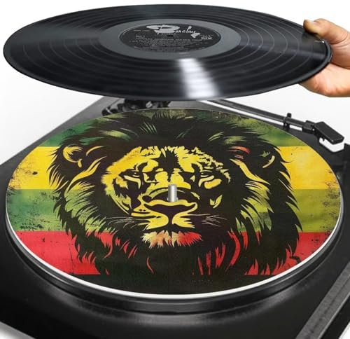 Urndoeng Rasta Lion Pattern Turntable Mat, Slipmat For Vinyl Lp Record Player, 11.6 Inch Anti Static Turntable Platter Mat Reggae Music