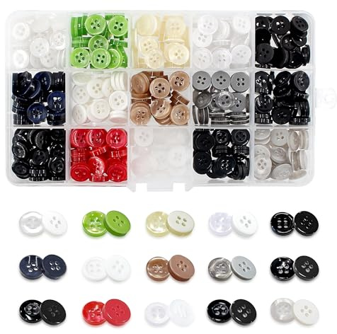 SHRJ 450Pcs Resin Round Buttons 4 Holes 11mm Sewing Craft Kit for DIY Craft | Resin material smooth pearly surface 8 color styles with storage box for shirt/coat/hat/doll decor DIY sewing repair