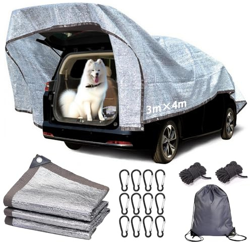 Schattennetz Auto Hund 3x4 m, Sonnenschutznetz Auto, Reflektierende Schattenplane Camping, Aluminium Schattierungsnetz, 80% UV-Schutz-Sonnenschutz, Hitzeschutzfür Outdoor Gewächshaus, Hund, Tiere