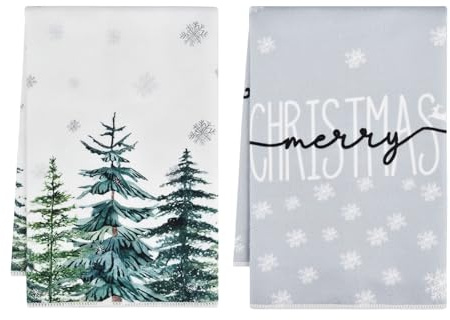 VITEVER Kiefern Bäume Schneeflocken Bar Weihnachten Küchentücher Geschirrtücher, 40x60 cm Mikrofaser Saugfähig Handtücher Küchen Deko 2er Set