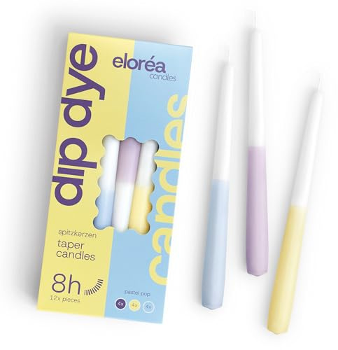 eloréa Dip Dye Spitzkerzen – 12 Stück - H25xØ2,3cm – Made in Germany - RAL-Qualität (Pastel Pop)