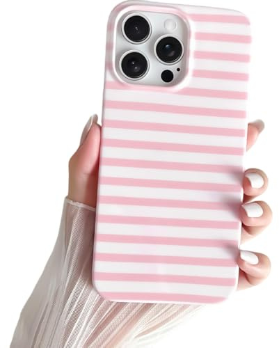SmoBea Coque iPhone 15 Pro Max Téléphone Mignon à Rayures Horizontales, Coque de téléphone Mince en TPU Souple Antichoc pour Femmes Filles Belle et élégante,Rose