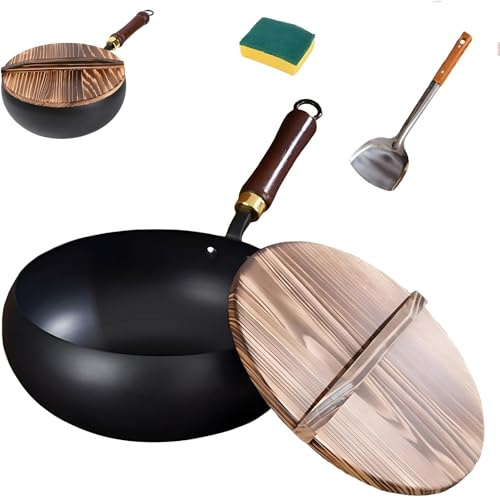 Japanischer Sukiyaki-Topf aus Gusseisen, Käsefondue, Campingkocher – Nabe Shabu Nabemono-Töpfe, Spirituskocher, Holzdeckel(30cm)