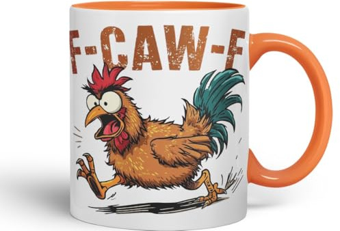 Vixar F-Caw-F Sarcastic Chicken Coloured Ceramic Mug Cup Gift Funny Sarcastic 330ml (Orange)