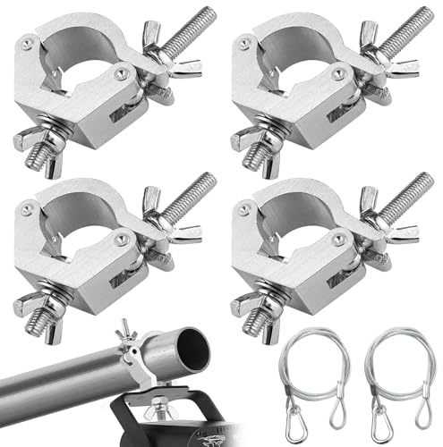 AYUMAL Traversen Klemme 30-35mm O Clamp mit 2 Edelstahl Fangseil 6PCS | Bühnenlichthaken, Beweglicher Kopf, für Leuchten, Bühnenbeleuchtungsausrüstung und Zubehör, 80KG Ladekapazität Truss O Clamp