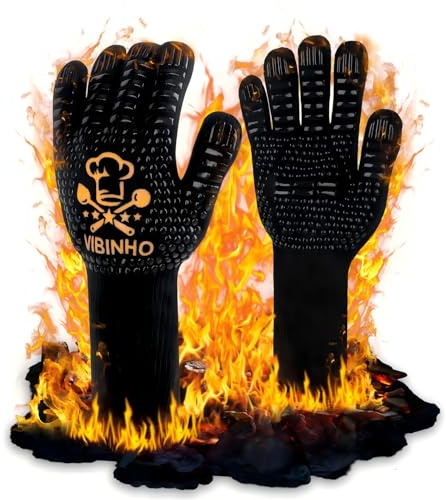 Grillhandschuhe Hitzebeständig bis 800°C, 3-Lagige Schutzhandschuhe mit EN407/EN388, Extrem Hitze- und Kältebeständig, Feuerfeste Handschuhe für Küche Grill BBQ Ofenhandschuhe, Schwarz (XXL)