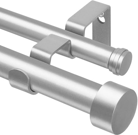 KAMANINA Silber Gardinenstange 2 Läufig 90-182 cm, Ø 25 mm Vorhangstange