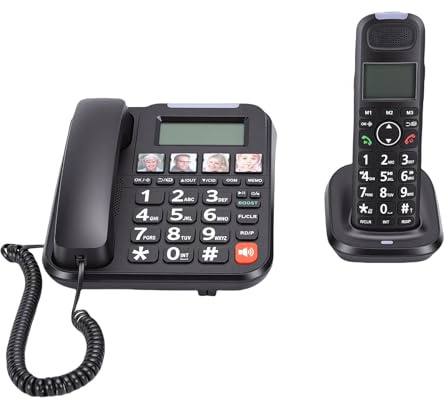 Sxhlseller Système Téléphonique sans Fil Filaire Extensible avec 1 Base 1 combiné écran rétroéclairé de 3,0 Pouces, D'identification de L'appelant avec Haut-Parleur Duplex Intégral, pour Une (Prise