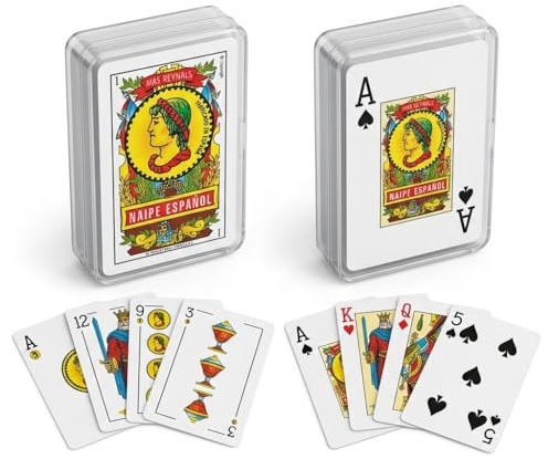 Juego de 2 Barajas Cartas Clásicas Plastificadas Originales de Colección: 1 Baraja Cartas Española + 1 Mazo Naipes de Poker Español. En Caja Plástico para Transportar. Mus, Escoba, Brisca, Póquer