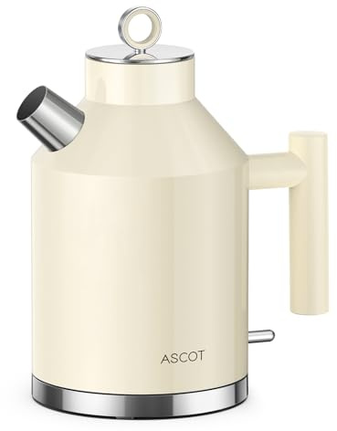 ASCOT Wasserkocher 1,5 L – Edelstahl-Innenraum, BPA-frei, ohne Kunststoffkontakt mit Wasser, 1500 W Schnellkochfunktion, Retro Design, Automatische Abschaltung & Trockengehschutz, Creme