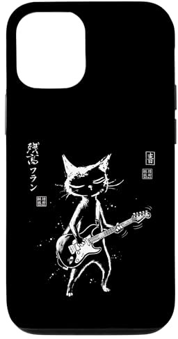 Hülle für iPhone 12/12 Pro Vintage Kalligraphische Gitarre Katze Japanische Rock Musiker Kunst
