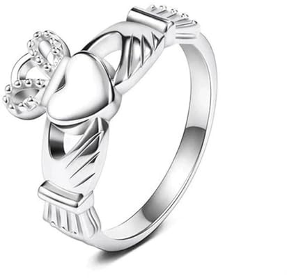 Wycian Verlobungsringe Silber, 925 Silber 925 Silber Verlobungsringe Claddagh-Herzkrone mit Kein Edelstein DamenGröße 47 (15.0) - 62 (19.7)