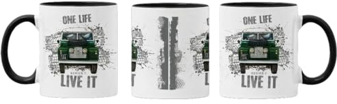 SMARTYPANTS Land Rover Defender 1958 One Life Live It Coffee Mug - 330ml Ceramic Black Handle Cup - Gift for Car Enthusiasts Dad Husband Birthday Christmas Father's Day