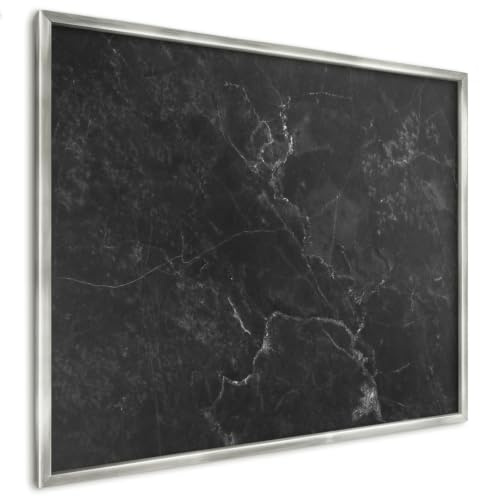 Magnetboard 80x60 cm | mit Silbernem Rahmen | Schwarzer Marmor | Einfache Montage | Magnetische Fotowand | Für Bilder und Erinnerungen | Magnettafel | Für Fotos, Postkarten & Souvenirs