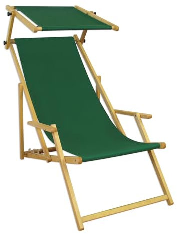 Holz-Liegestuhl Gartenliege mit viel Zubehör nach Wahl Stofffarbe grün V-10-304NSonnendach
