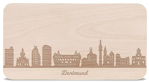 Frühstücksbrettchen Dortmund mit Skyline Gravur - Brotzeitbrett & Geschenk für Dortmund Stadtverliebte & Fans - ideal als Souvenir