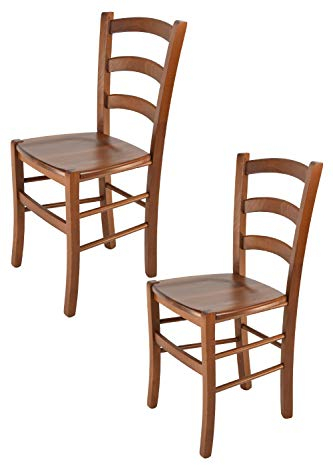t m c s Tommychairs - 2er Set Stühle Venice für Küche und Esszimmer, robuste Struktur aus lackiertem Buchenholz im Farbton helles Nussbraun und Sitzfläche aus Holz