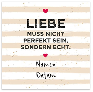 Herz & Heim® Flaschenetikett zur Hochzeit - Liebe muss nicht perfekt sein, sondern echt. - mit Namen und Datum 1 Stück