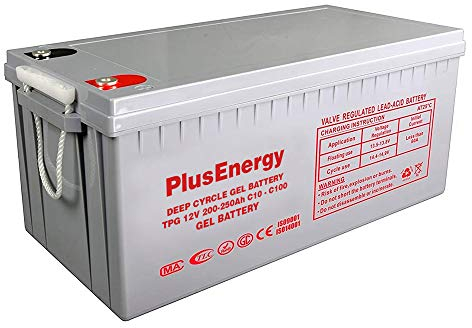PlusEnergy Batería Solar 12v Ciclo Profundo AGM 150Ah 250Ah Gel 150Ah 250Ah Solar Fotovoltaica con terminales (250A Gel)
