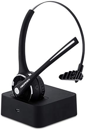 Trucker Bluetooth Headset Wireless Headset with Microphone Over The Head Headset with Noise Cancelling Sound on Ear Car Earphones Office Earpiece for Cell Phone Skype Call Center Bluetooth V5.0
