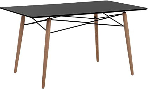 Table à Manger 140 x 80 cm Plateau Noir en MDF, Pieds en Bois Clair et Déco en Métal Noir de Style Scandinave pour Intérieur Moderne Beliani