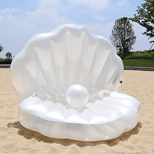 GAOHONGMEI Gonflable Lit Flottant Piscine Coquille Géante Flottant Boule Perle Pétoncle Matelas Flottant Adulte Inclinable À l'eau Hamac Jouets D'été-White