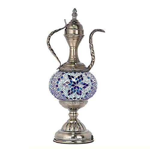 Yjmgrowing Turkish Moroccan Bohemia Teapot Table Lamp Tiffany Style Handmade Mosaic Glass Desk Lights for Bedroom Living Room Cafe Decorative Night Light, 110-240V,D