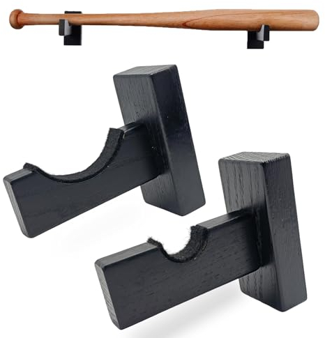 Orga'Neat Baseballschläger-Vitrine, Wandhalterung, Schlägerhalter, solider Eschenbaum, handgefertigt, horizontal, mit schützendem weichem Futter für Baseballschläger Wanddisplay – Schwarz