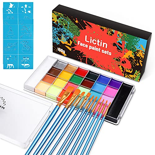 Lictin Face Bodypainting Farben Set 26 Wasserlösliche Farbe, Karnevalsschminke Kinderschminke Set Körperfarben Set,Theaterschminke Tattoo Farbe Palette