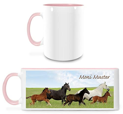 Manutextur Tasse mit Namen - personalisiert - Motiv Pferd 02 - viele Farben & Motive - weiß/rosa - persönliches Geschenk mit Wunsch-Motiv und Wunsch-Name