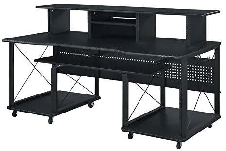 ACME Metal and Wood Music Desk with Wheels, MDF, Veneer (PVC), Black