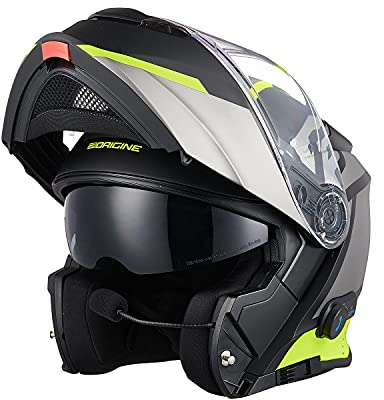 ORIGINE Motorradhelm Bluetooth Klapphelm Integralhelm ECE Mit Doppelvisier (Level Yellow Black,XL)