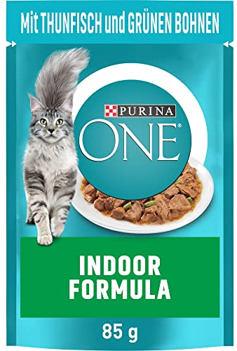 PURINA ONE Indoor Formula Katzenfutter nass, zarte Stückchen in Sauce für Hauskatzen, mit Thunfisch, 26er Pack (26 x 85g)