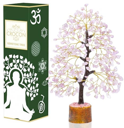 Rose Quartz Pink Crystal Tree of Life Feng Shui Money Gemstone Tree Home Room Decor Spiritual Chakra Energy Stones for Women birthday gifts for Mum sister & wife, 10-12