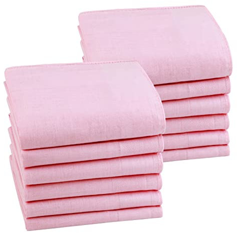 HOULIFE Herren Taschentücher - Stofftaschentücher Damen, Einfarbige Taschentücher Stoff aus Reiner 60S Baumwolle für Alltagsgebrauch Hochzeit, 40x40cm/16x16’’ (Rosa, 12 Stücke)