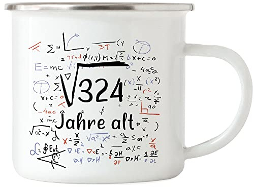 Hey!Print Wurzel von 324 Jahre Alt Emaille Tasse 18. Geburtstag Humorvolles Motiv als Geburtstagsgeschenk Geschenkidee