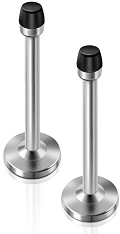 Extra Long Door Stopper, Stainless Steel, 6 Inch Wall Mount With Sound Dampening Rubber Tip, Heavy Duty Modern for Bottom of Door, Silver 2 Pack