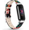 Vancle für Fitbit Luxe Armband Leder für Damen Herren,Weiches Atmungsaktives Leder Sport Armband Ersatzarmbänder für Fitbit Luxe(Schwarze Rot Blume)