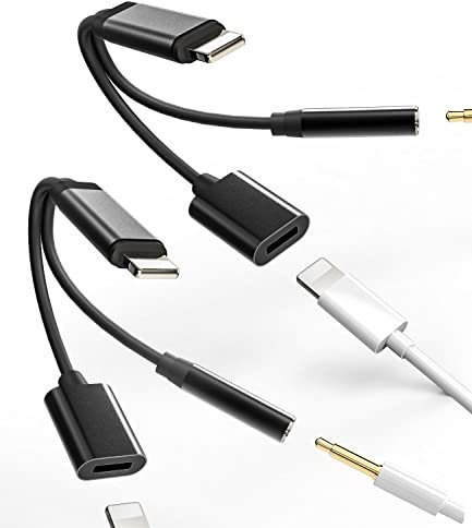Lightning to 3.5mm Splitter iPhone AUX Adapter for Headphone Jack Cable 2in1(2Pack)Apple MFI Certified Charger Dongle Cord Audio Charge Music Earphone Converter for 14 13 12 11 Pro Max iPad Connector