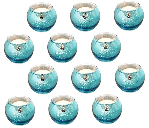 CAXUSD 12pcs Ball Glass Candle Holder Blue Candle Blue Candlesticks Round Candles Empty Tealight Cups Glass Candle Holders Stained Candleholder for Hotel Candle Cup for Decor Use