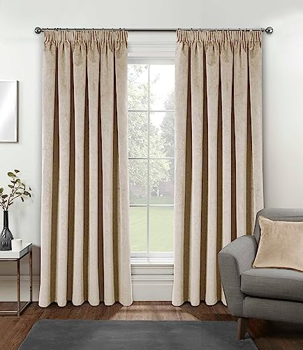 Enhanced Living Oxford Premium Velvet Cream Blackout Curtains for Curtains for Bedroom - Supersoft Tape Top Curtains - 66x72 inch (168x183 cm) - 2 x Curtain Panels