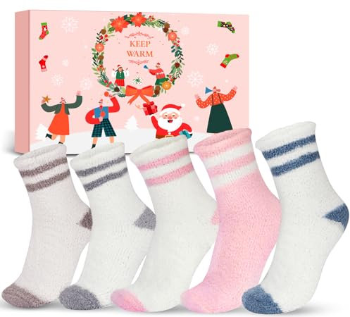 Kuschelsocken Damen Geschenke für Frauen Weihnachten: Thermosocken Wintersocken Warme Dicke Flauschige Socken, Kleine Weihnachtsgeschenke Frauen Teenager Mädchen Geschenke Adventskalender