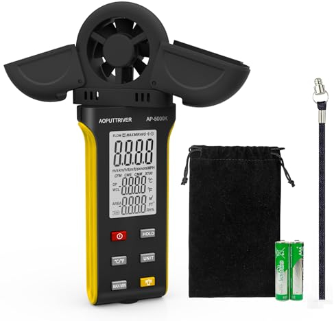 AOPUTTRIVER AP-5000 K anemometro digitale igrometro 6 unità di velocità del vento con schermo LCD Big Backlight MAX/MIN/AVG, misurazione dell'umidità, funzione di spegnimento automatico