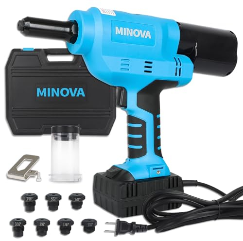 Minova Akku-Blindnietmuttern-Setzgerät, tragbares 18V Lithium-Ionen-Elektroautomatisches Bürstenloses Blindnieten-Werkzeug für Nieten von 2.4mm/3.2mm/4.0mm/4.8mm (Corded)