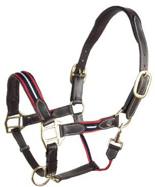 Brama West Pferde Halfter Bellano Covalliero - Leder Halfter in Allen Größen - rot/Navy - Gr. Pony