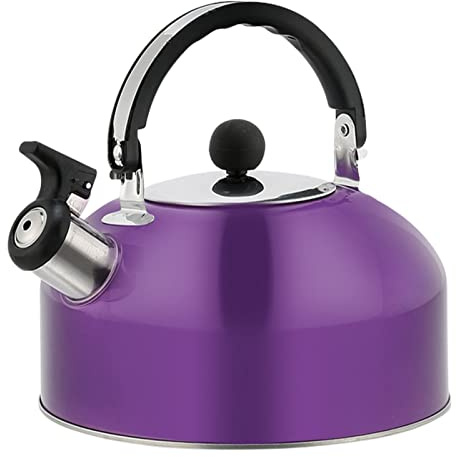 PRIMUZ Bollitore a fischio, bollitore da 1,8 l, teiera Vintage, bollitore a Pipa in Acciaio, bollitore per Cucina, Ristorante, Negozio (Viola)
