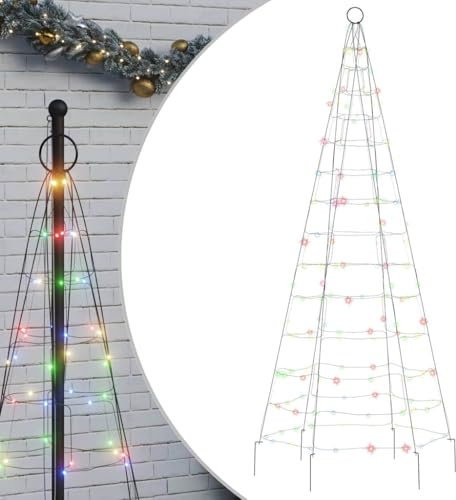 vidaXL LED Weihnachtsbaum für Fahnenmast, Beleuchtet Christbaum mit 200 LEDs, Tannenbaum Lichterbaum mit 8 Beleuchtungsmodi, Weihnachtsbeleuchtung Weihnachtsdeko, Mehrfarbig 180 cm