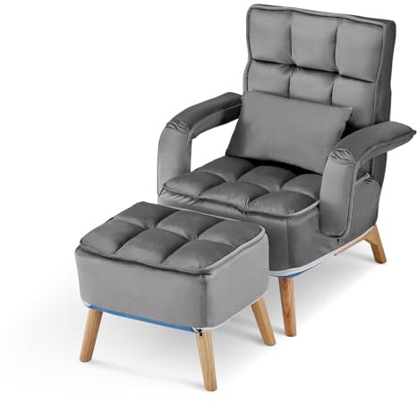 CLIPOP Relaxsessel mit Hocker Lesesessel mit Extra Dick Gepolsterter Lehnstühle Liegesessel Fernsehsessel Ohrensessel (Samt, Grau)