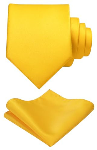 JEMYGINS Herren Krawatte mit Matte Oberfläche inklusive Einstecktuch Set in verschiedenen Farben helles Gelb