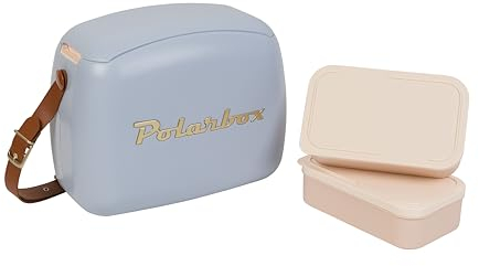 Kreher Kühltasche mit Brotdose, Kühlbare Lunchbox, Passive Kühlbox für Lebensmittel, Medikamente, Mittagessen im Retro-Design (Hellblau/Gold)